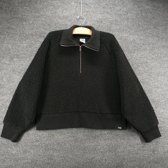 Victoria's Secret PINK Women's 1/2 Zip Fleece Pullover Black Large - Picture 2 of 13